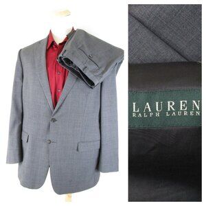 Lauren Ralph Lauren Mens Solid Gray Two Button Wool Suit Size 46L Pants 36 X 33